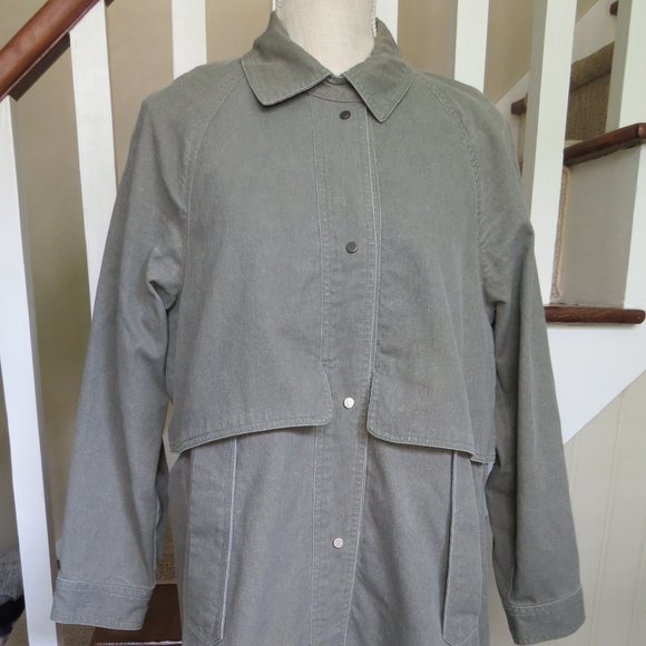 BONNIE ALEX Long Utility Jacket Coat - Womens Small - Khaki Green - Snap Closure - Picture 4 of 15